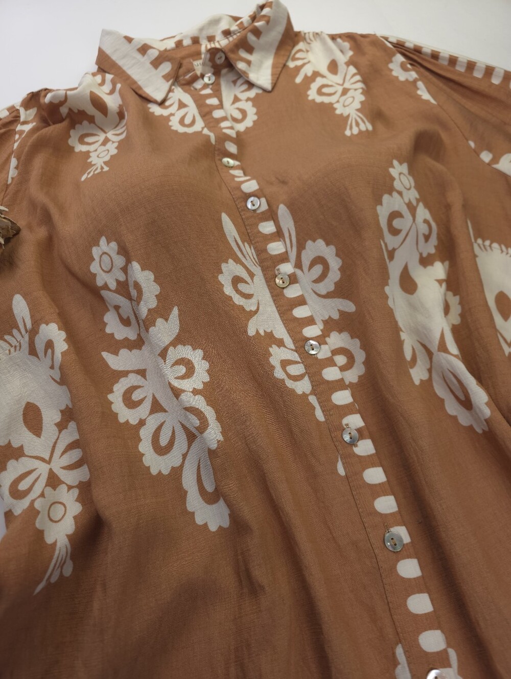 Umgee Camel Cream Floral Print Button-Front Women’s Dress Sz L - Picture 5 of 12